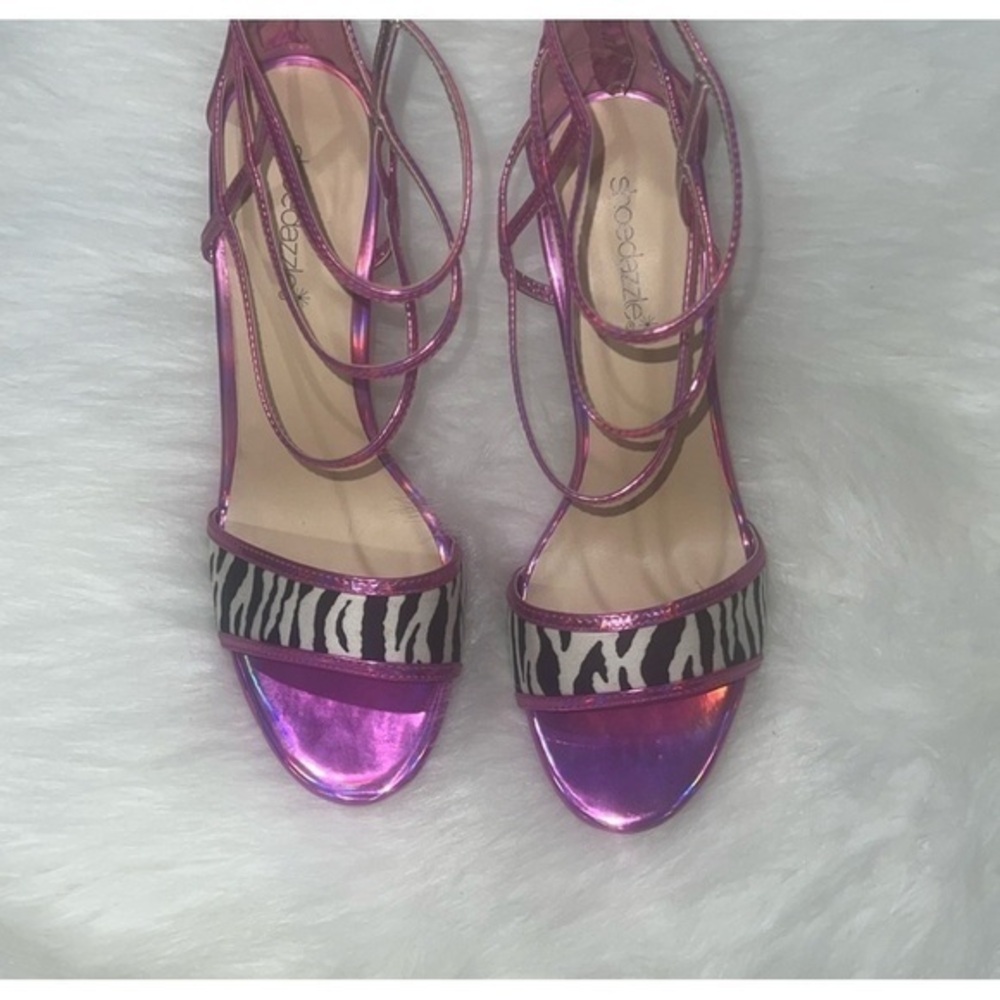 Shoe Dazzle Pink Zebra Strappy Heels